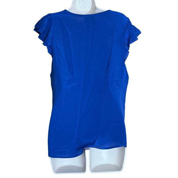 Anthropologie Maeve Cobalt Blue Silk Ruffle Cap Sleeve Blouse 8 - Picture 2 of 4